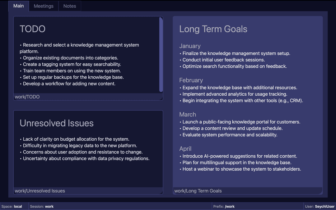 Screenshot showing Seychl's workspace organization features with multiple persistent workspaces for context switching